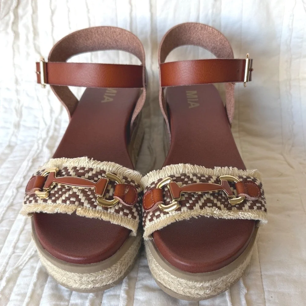MIA Platform Espadrille Sandals Brown Lug Sole Coastal Casual Festival Boho 7